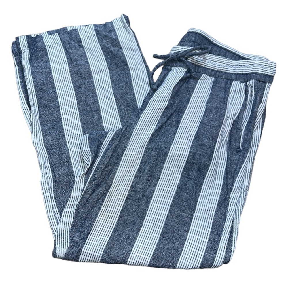 Old Navy Blue and White Striped Linen Flowy Pants